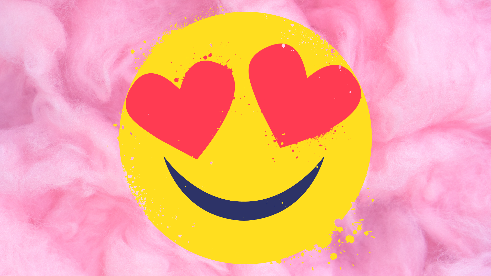 Heart eyes emoji on candyfloss background