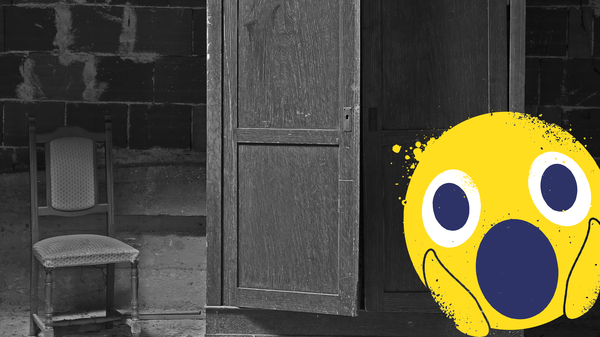 Scary cupboard and shocked emoji