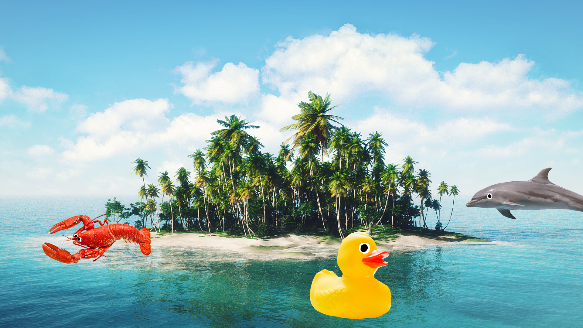 Tropical island with animals and rubber duck