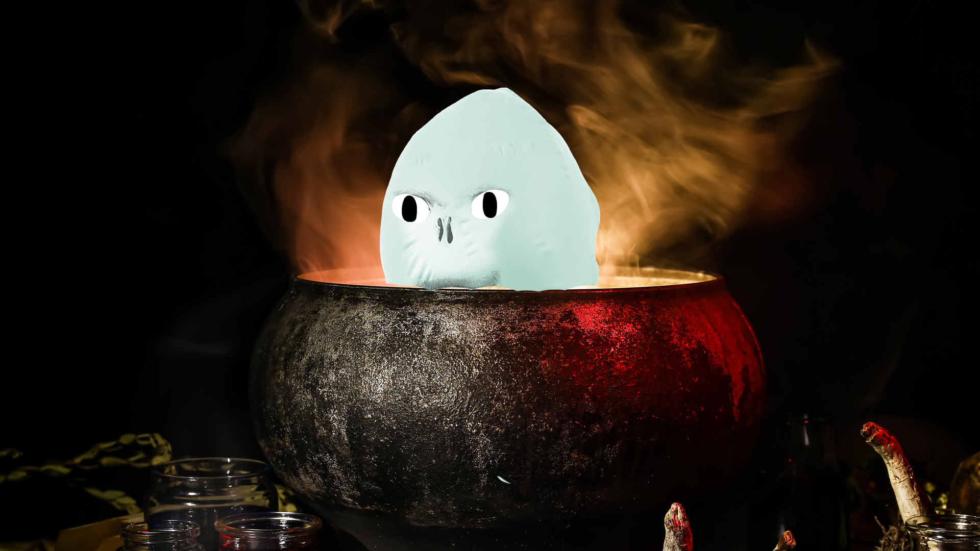 Voldy popping out of a cauldron