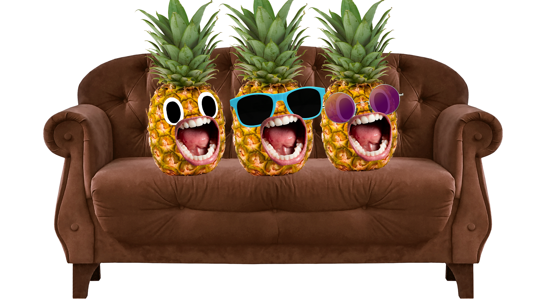 Beano pineapples sitting on a couch