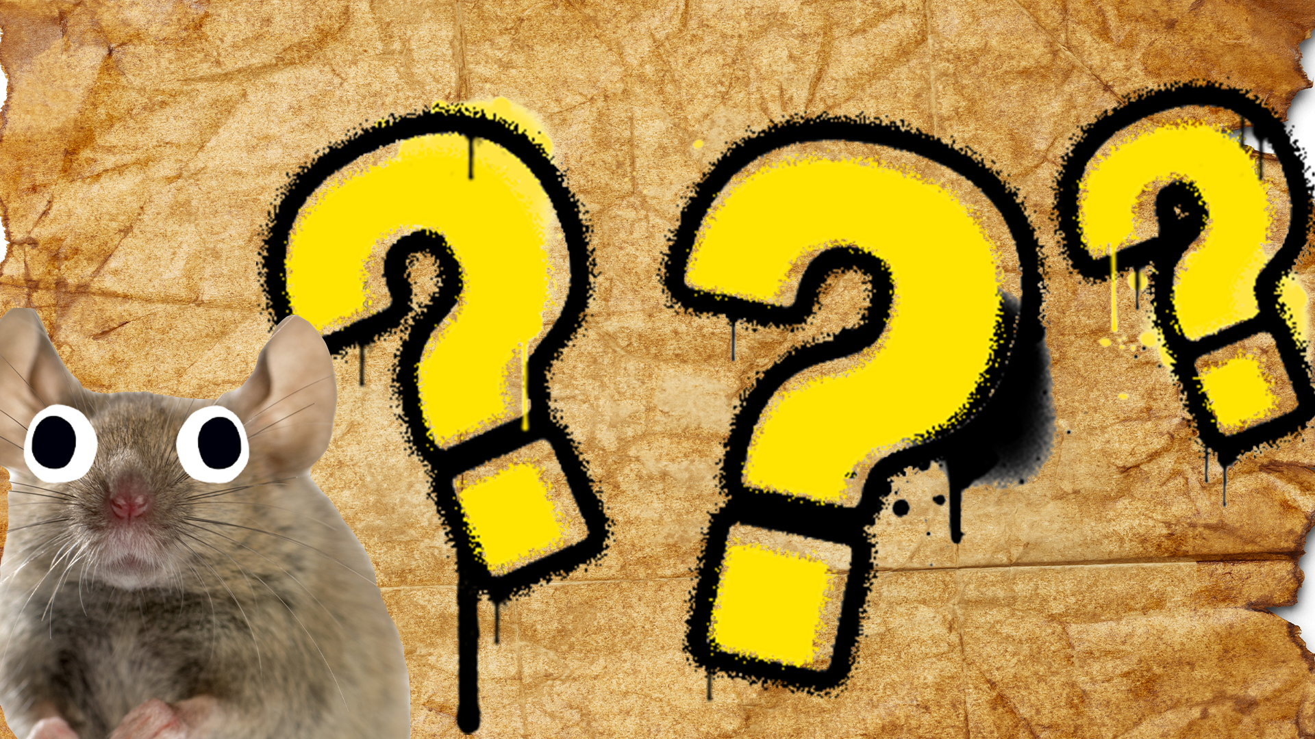 Parchment background with mouse and question marks