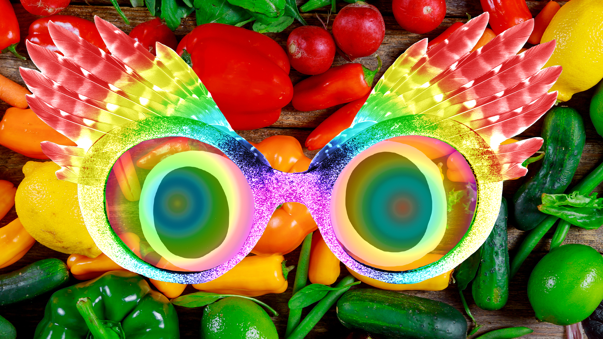 Luna's glasses on a vegetable background