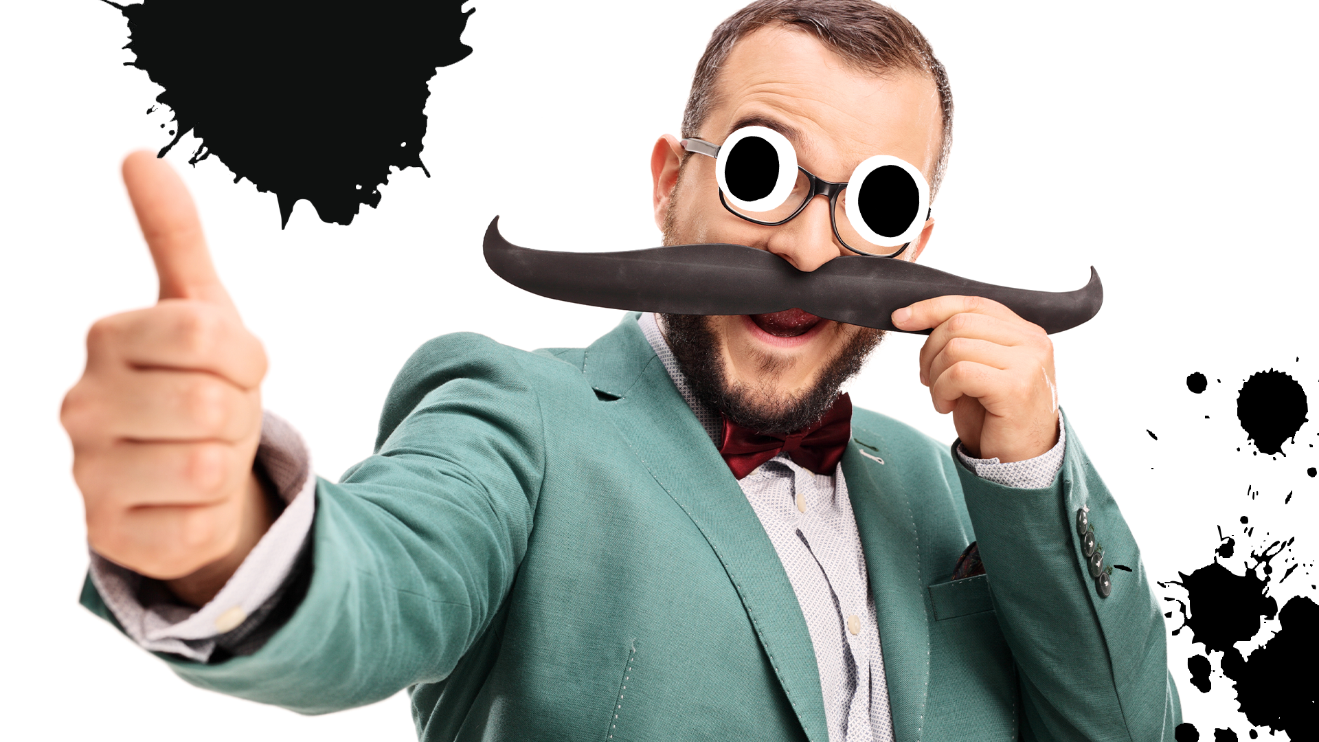 Man with goofy moustache and splats