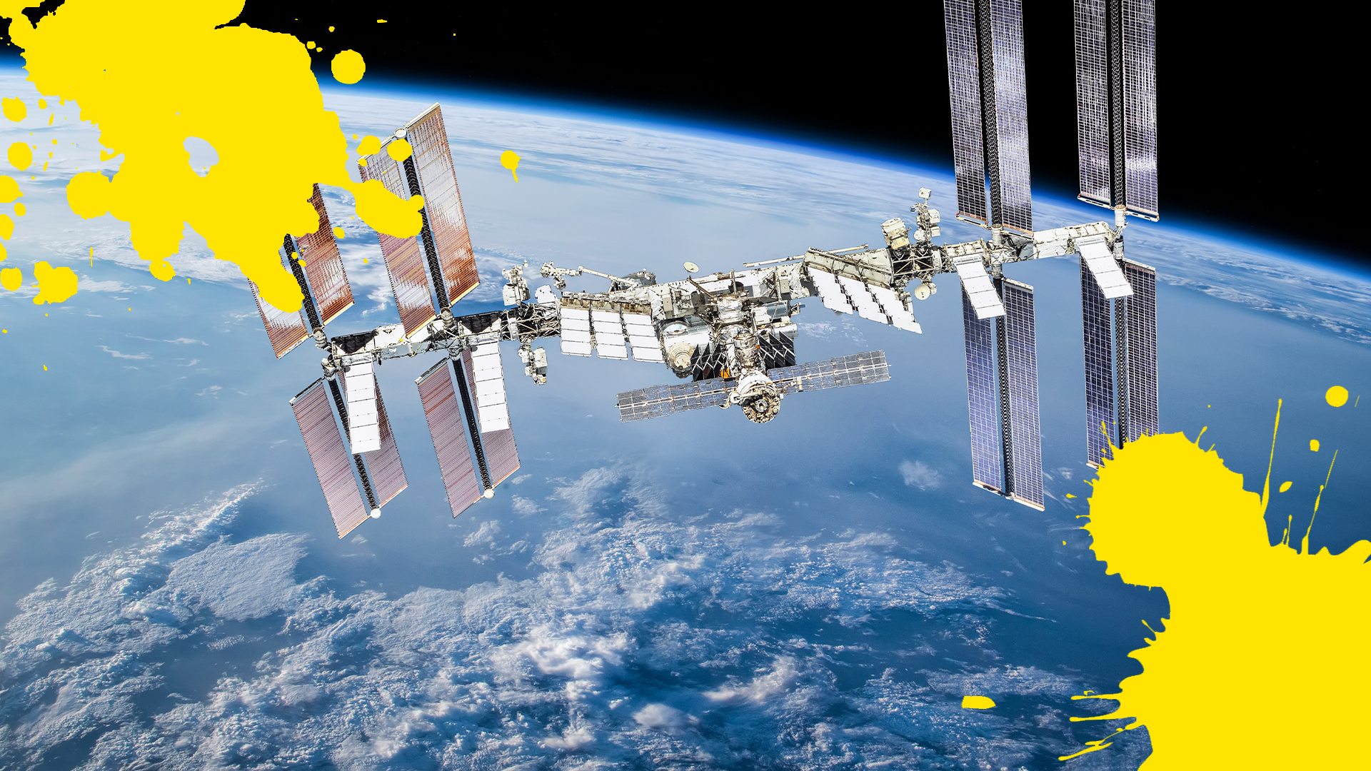 A space station and yellow splats