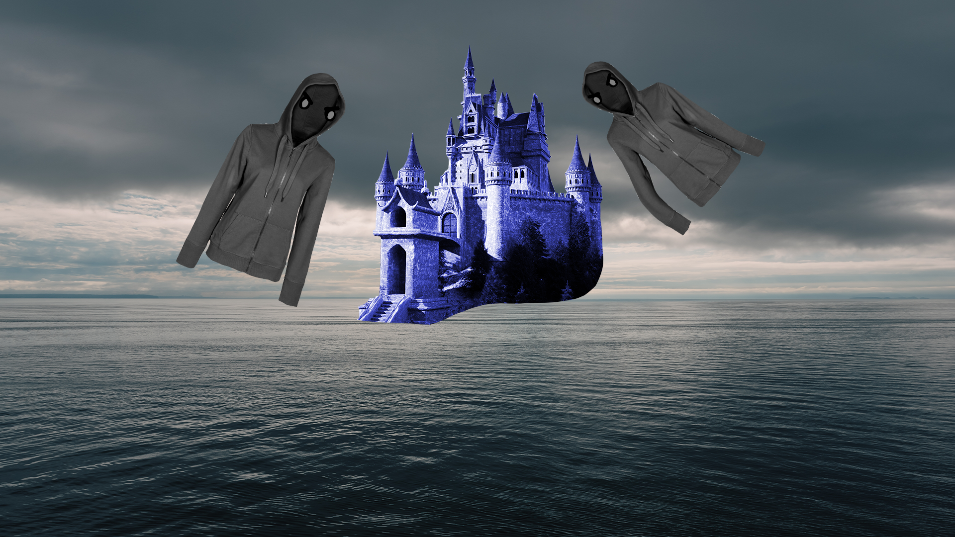 Dementors hovering around a castle in the sea