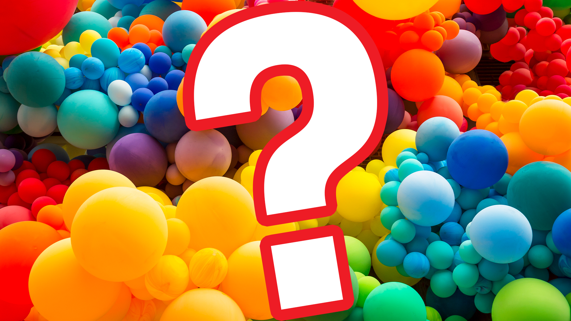 Question mark on rainbow balloon background
