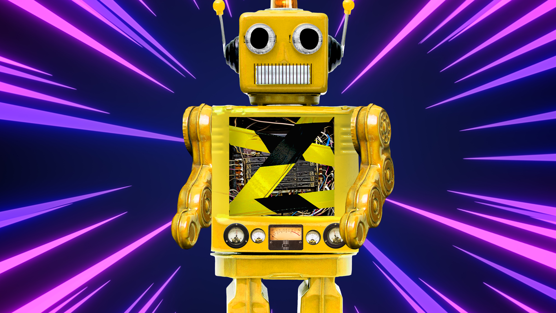 Robot on laser background
