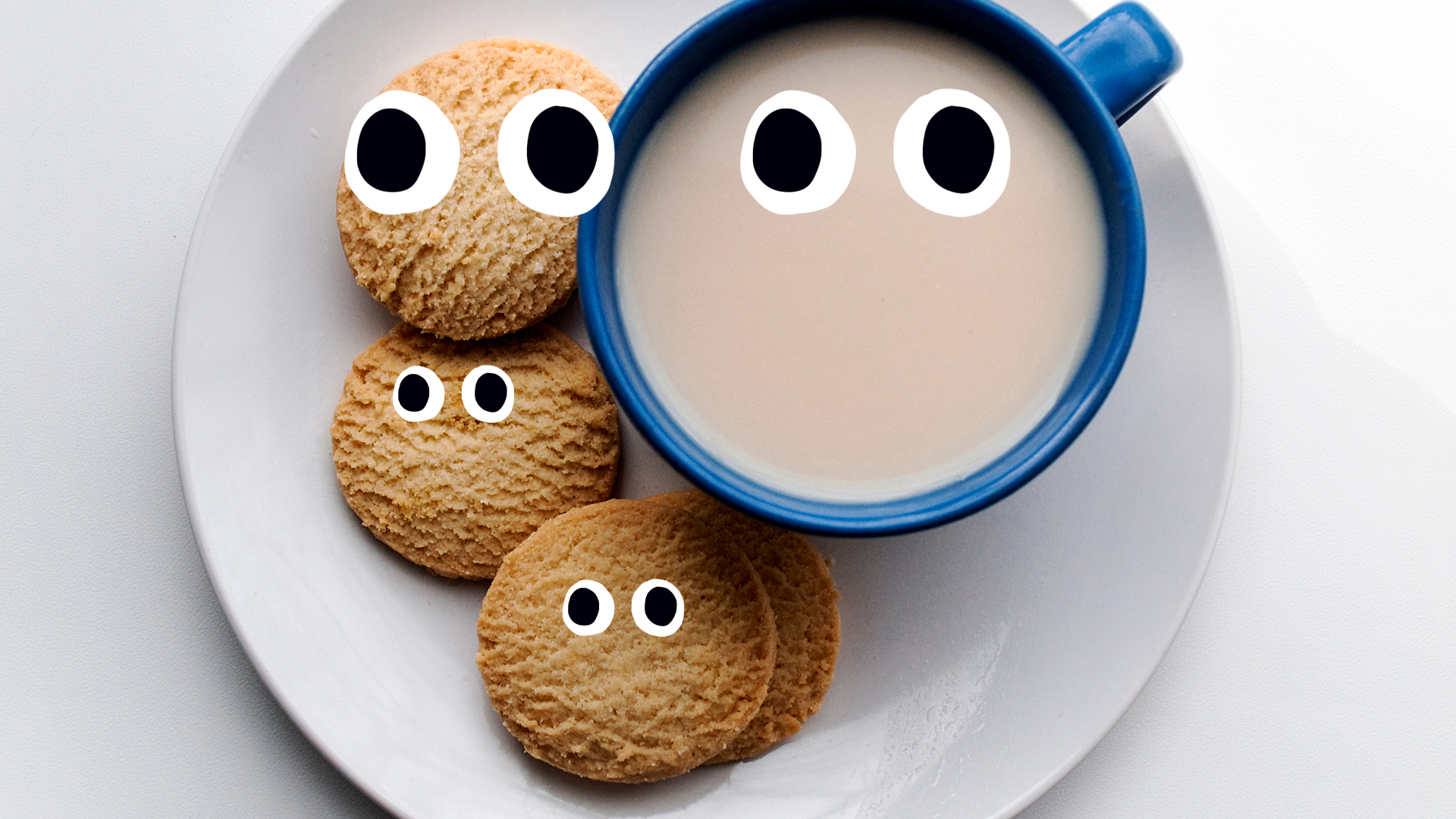 Biscuits and tea with eyes