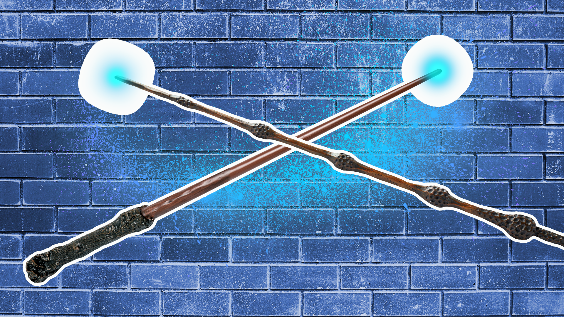 Two crossed wands on brick background