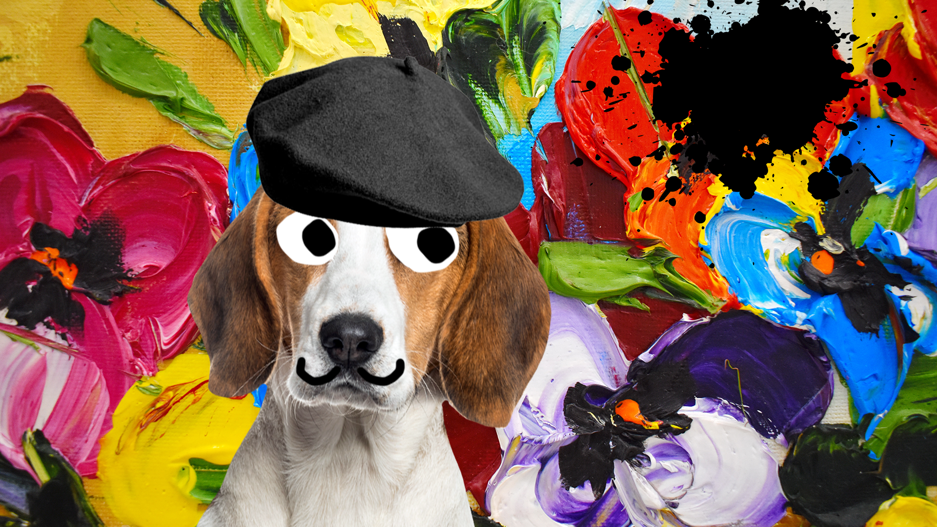 Artist dog on painted background
