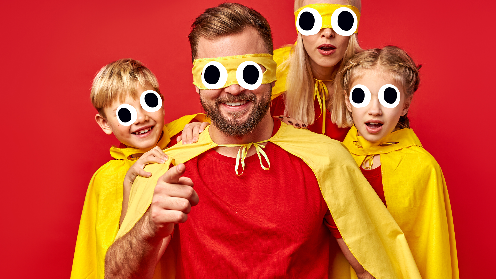 Smiling superhero family
