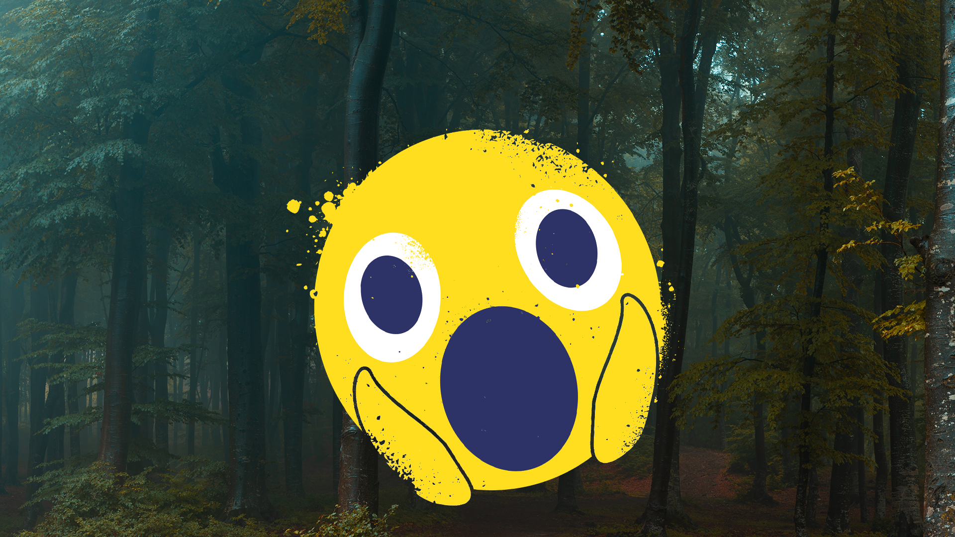 Shocked emoji and scary forest