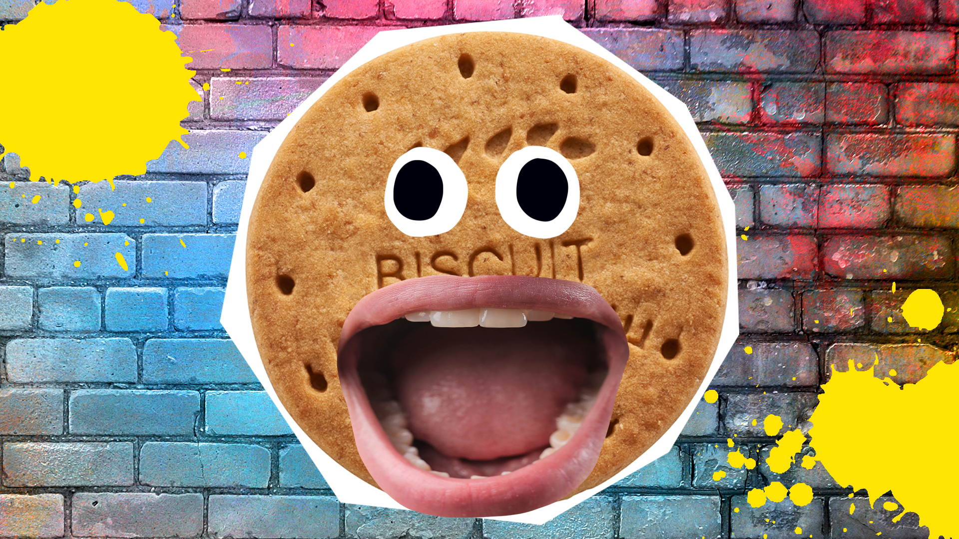 Screaming biscuit on brick background