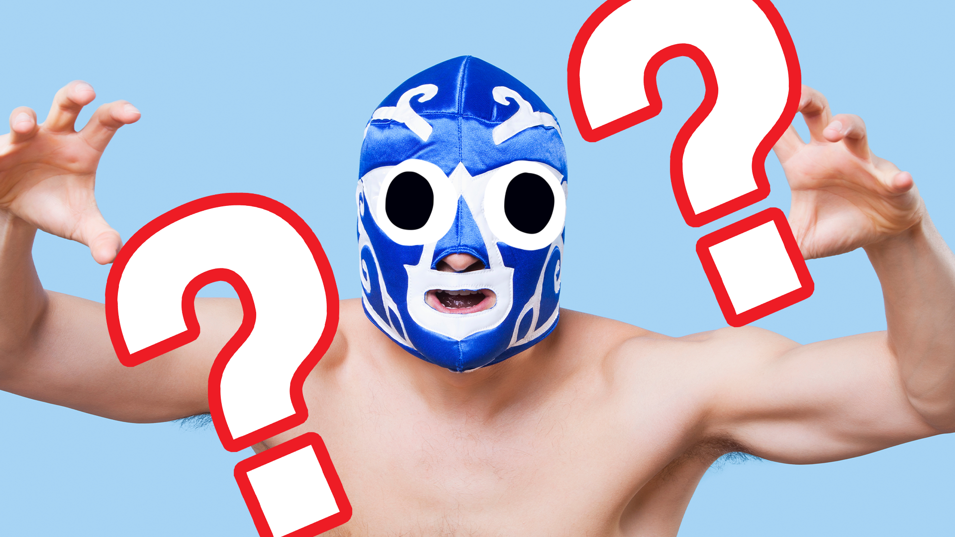 Wrestler and question marks 