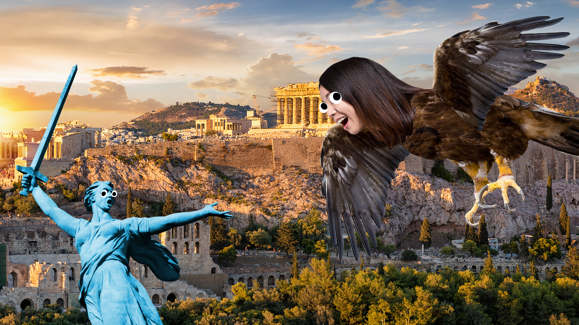 Beano Harpy and statue in ancient city