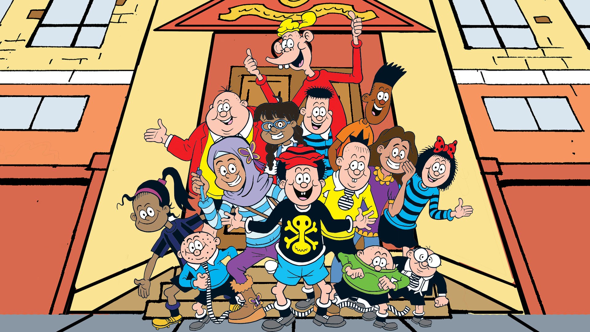 Bash Street Kids on school steps