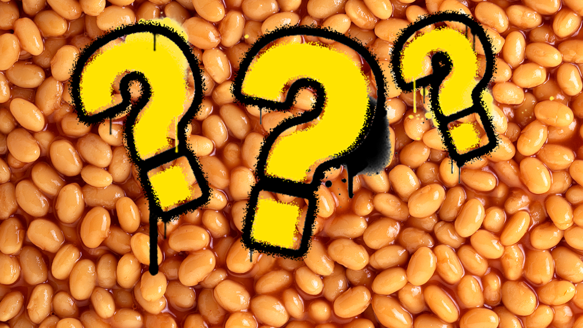 Question marks on baked bean background