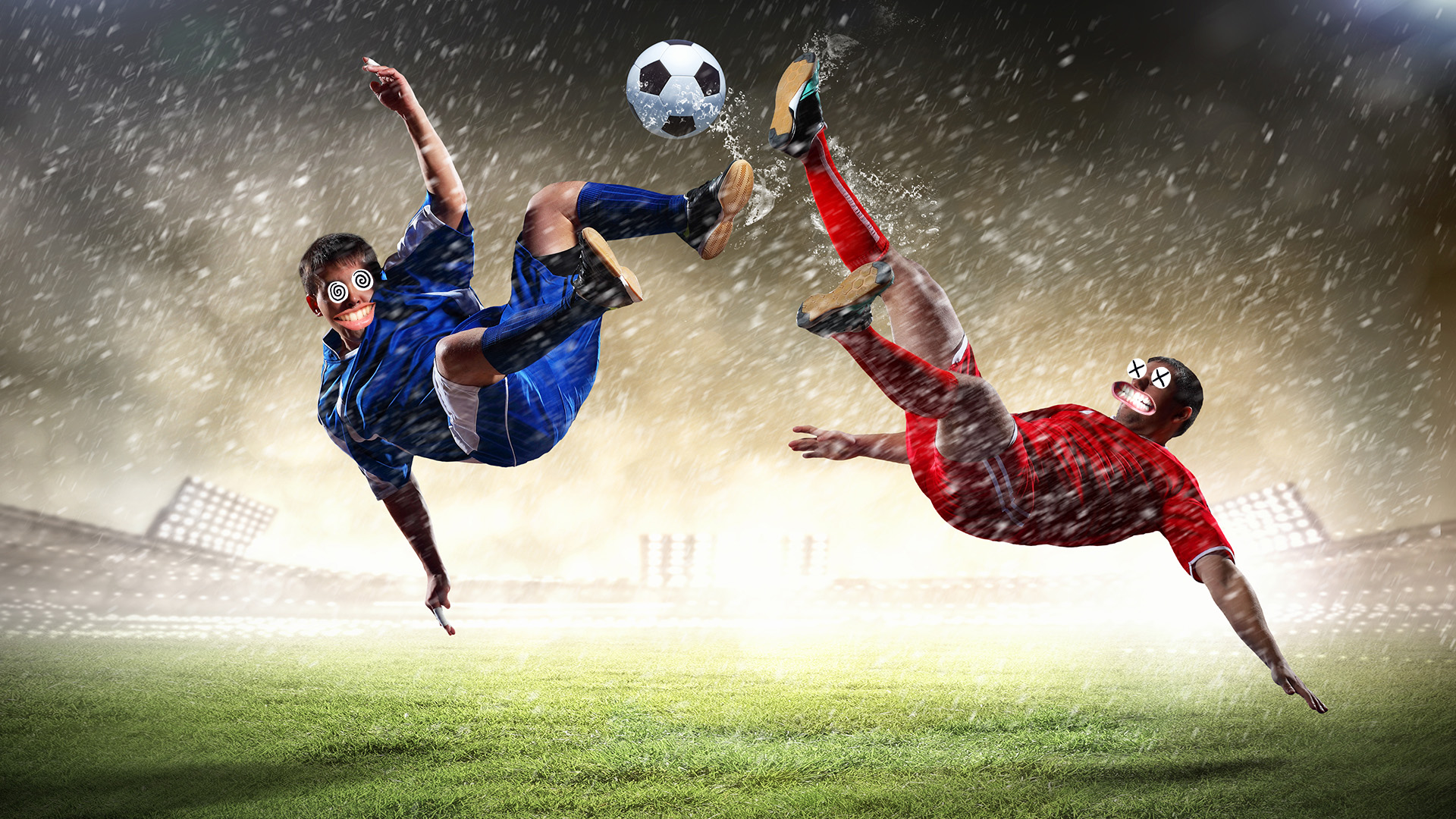Football match in the rain