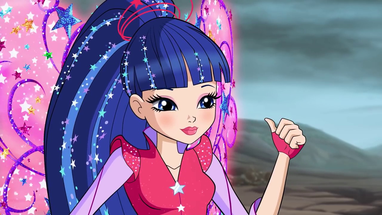 One of the Winx Club characters with sparkling blue hair