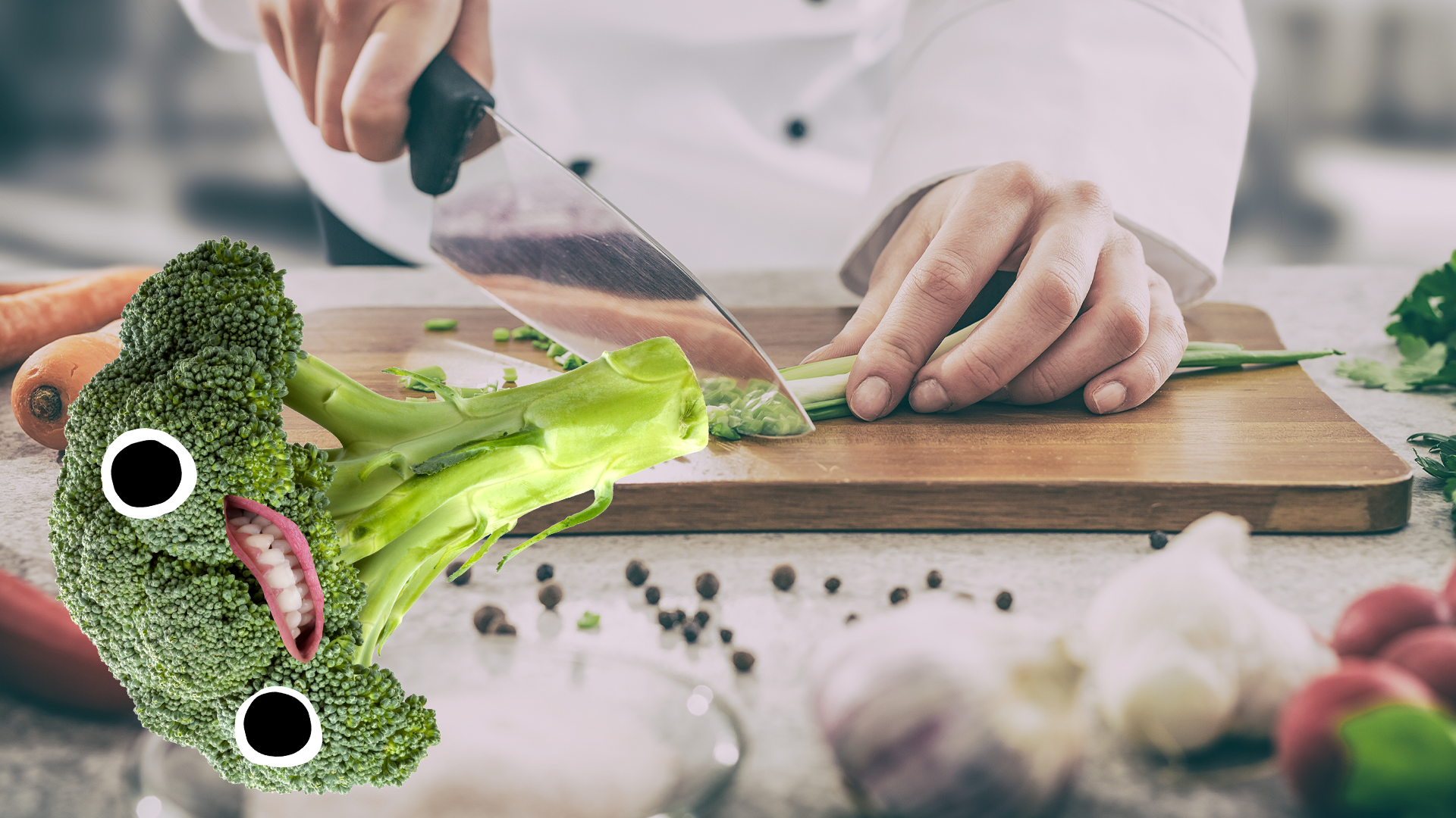 A chef cutting up a Beano broccoli 