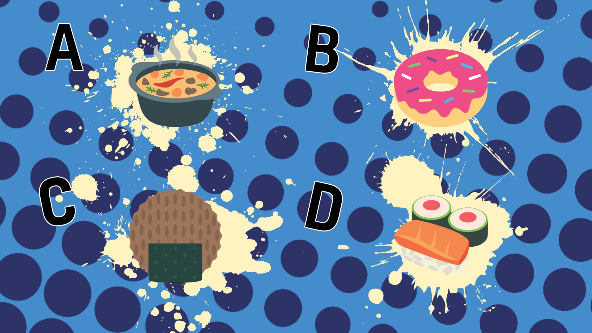 A selection of emojis: soup, donut, cookie, sushi