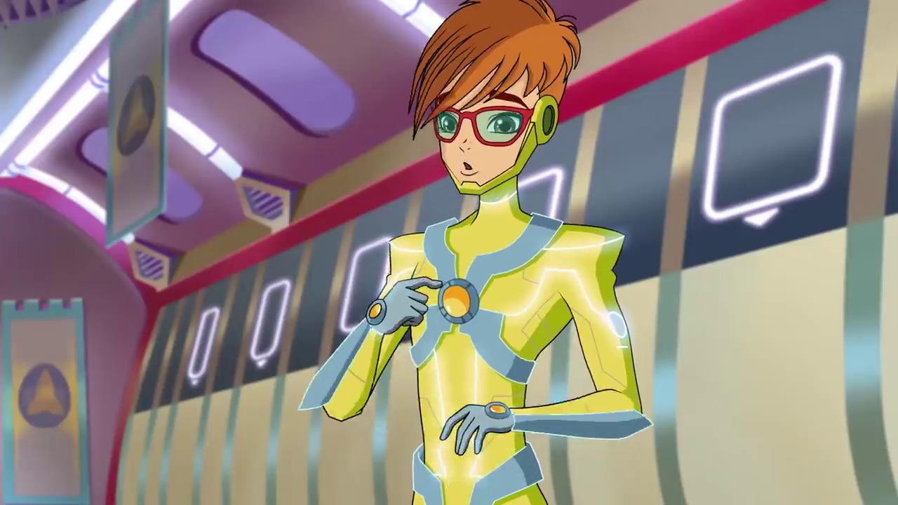 One of the Winx Club characters in red glasses