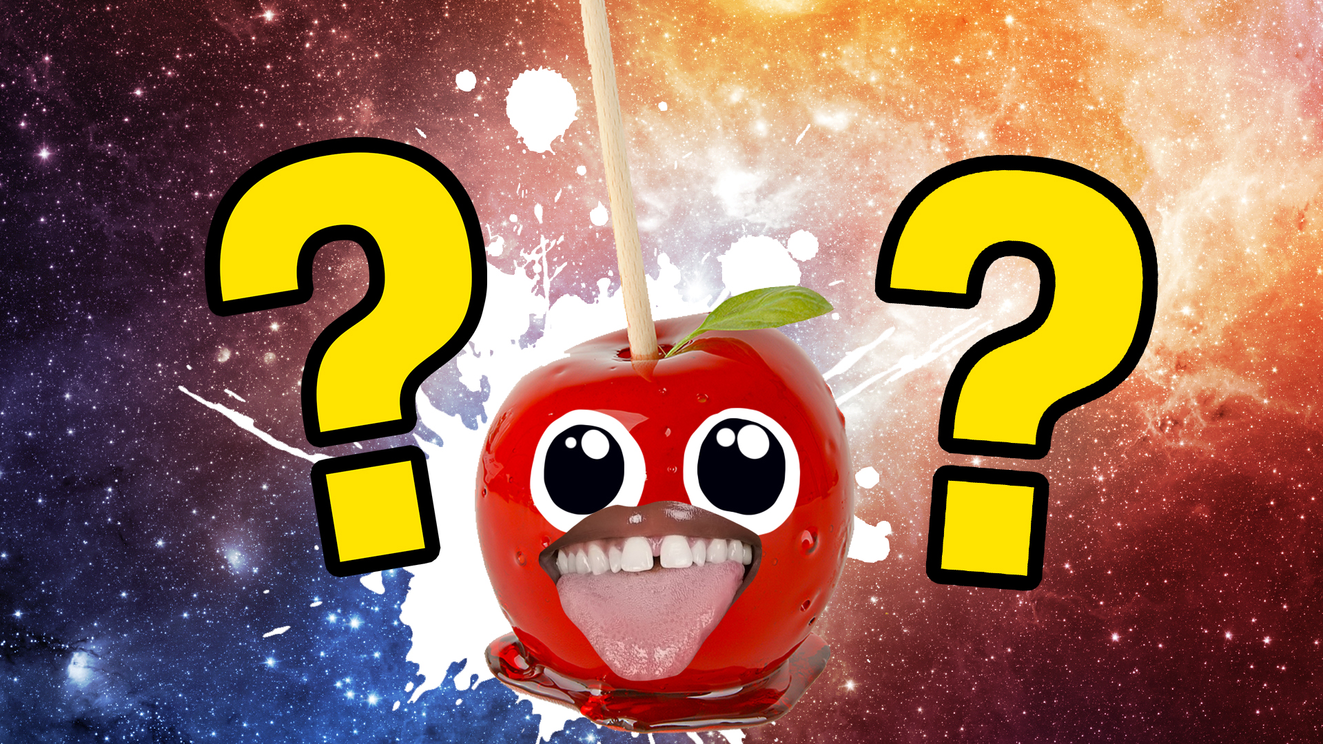 A smiling toffee apple in space