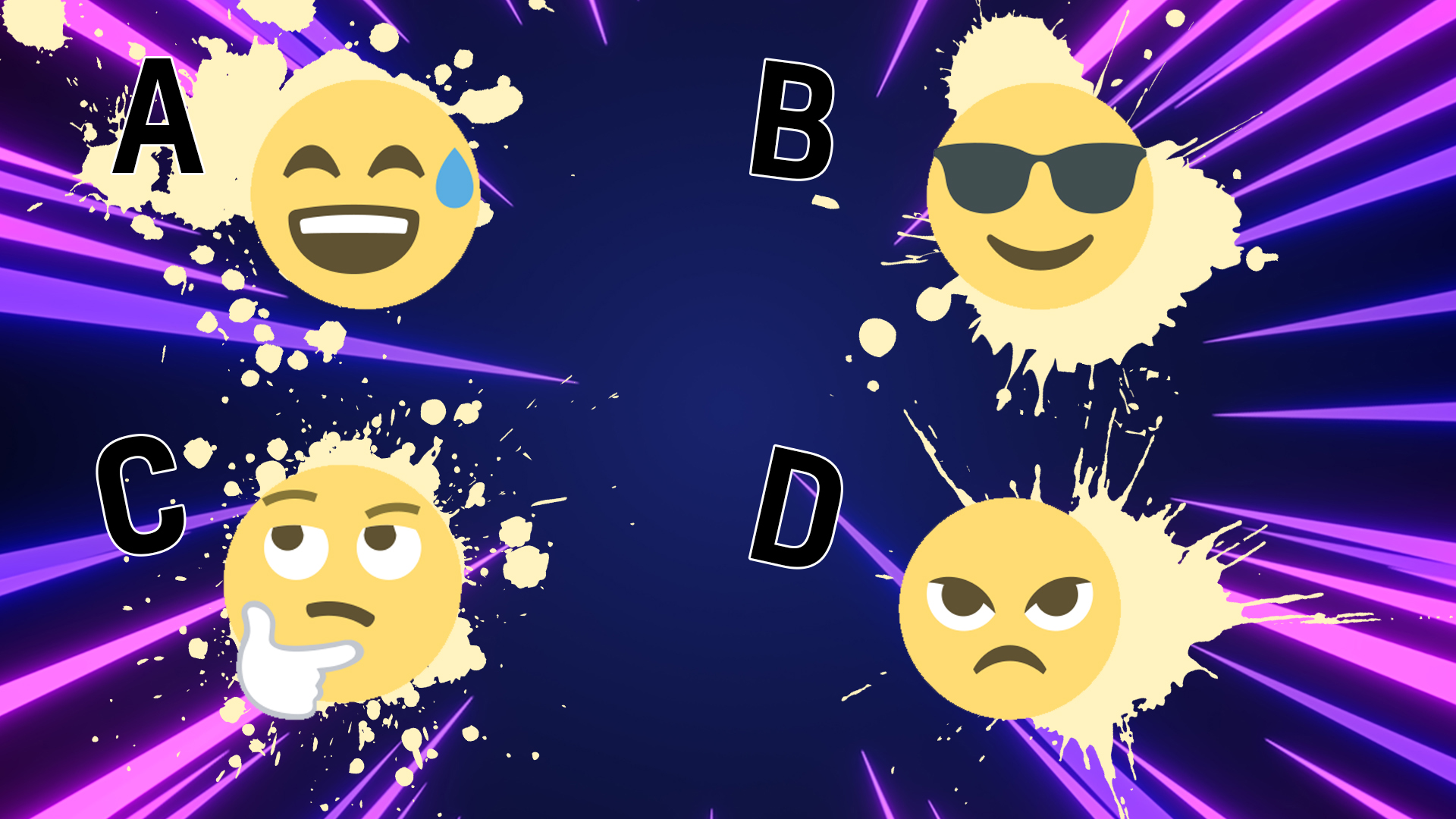 A selection of emojis: smiley face, sunglasses emoji, thinking emoji, a sad face