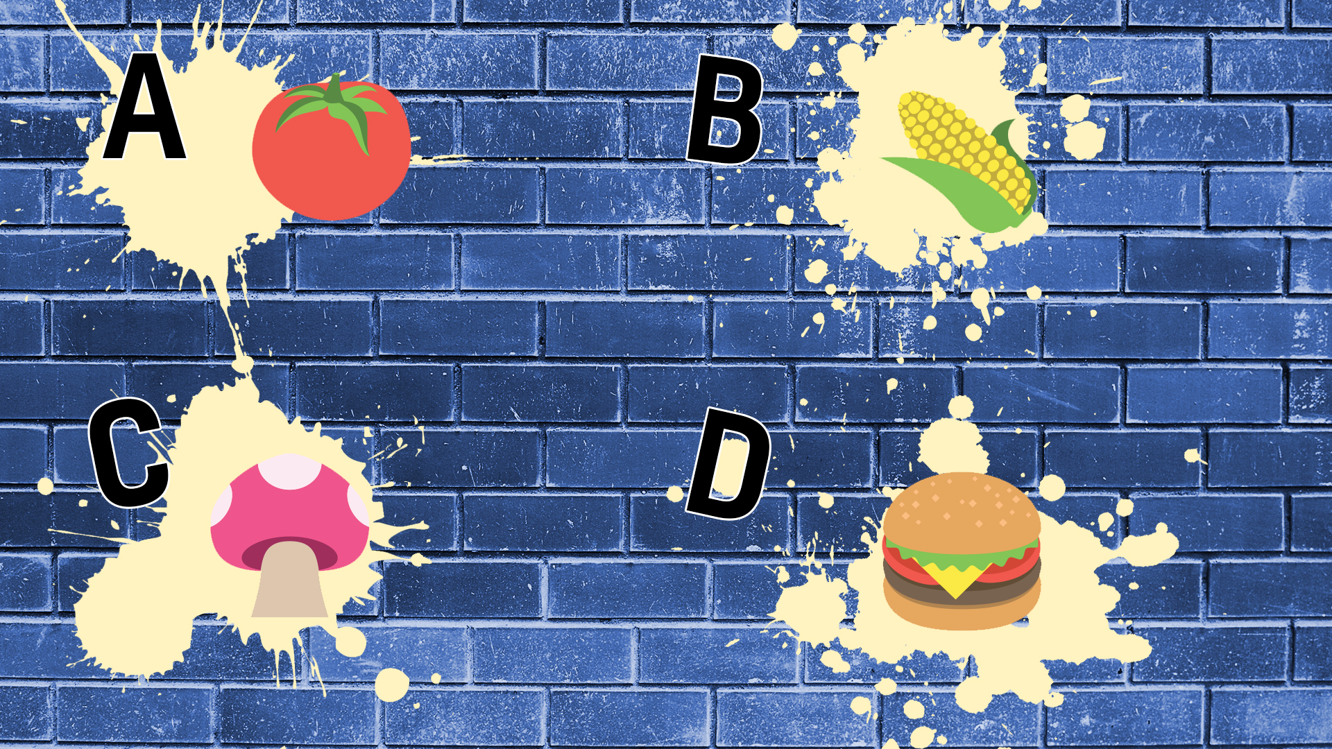 A selection of emojis: tomato, sweetcorn, mushroom, burger