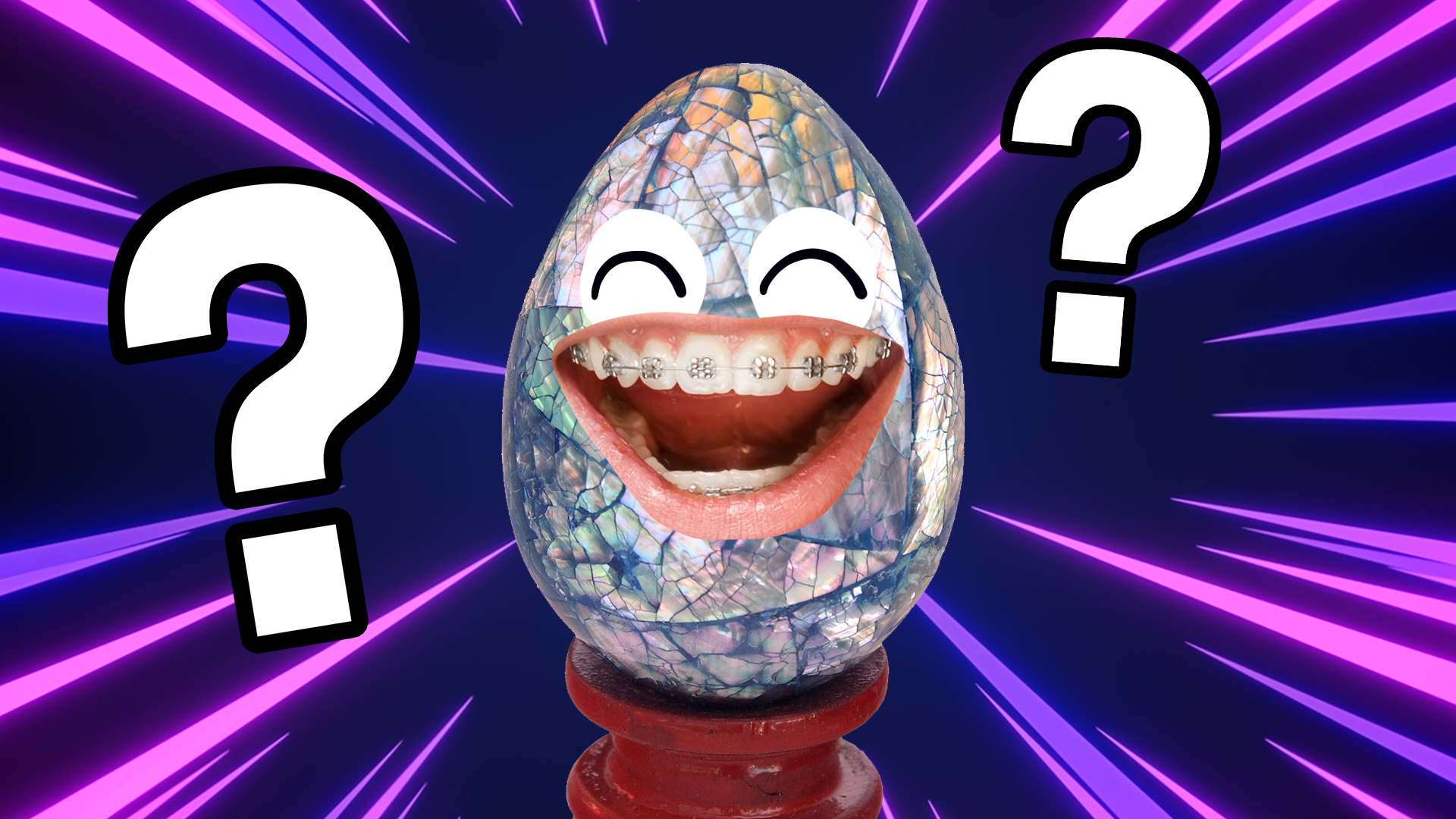 A fancy looking egg with braces
