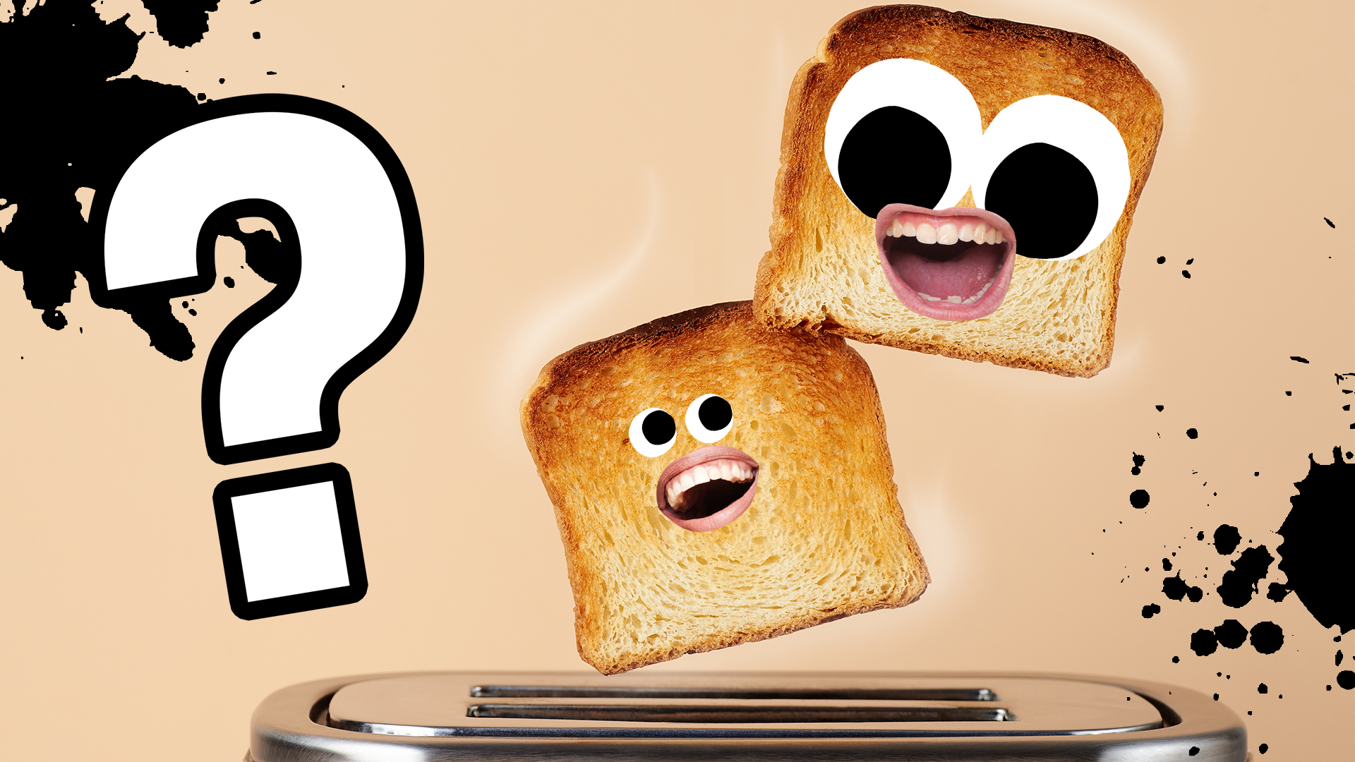 Toast with faces pops out of a toaster