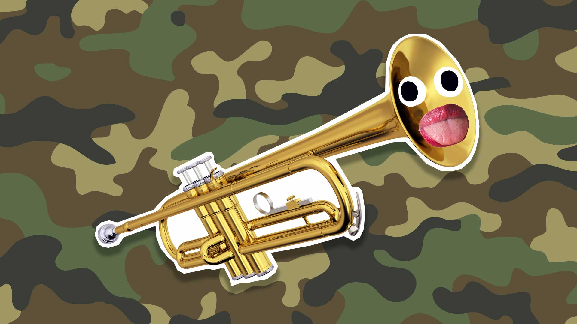A trumpet on a camouflage background
