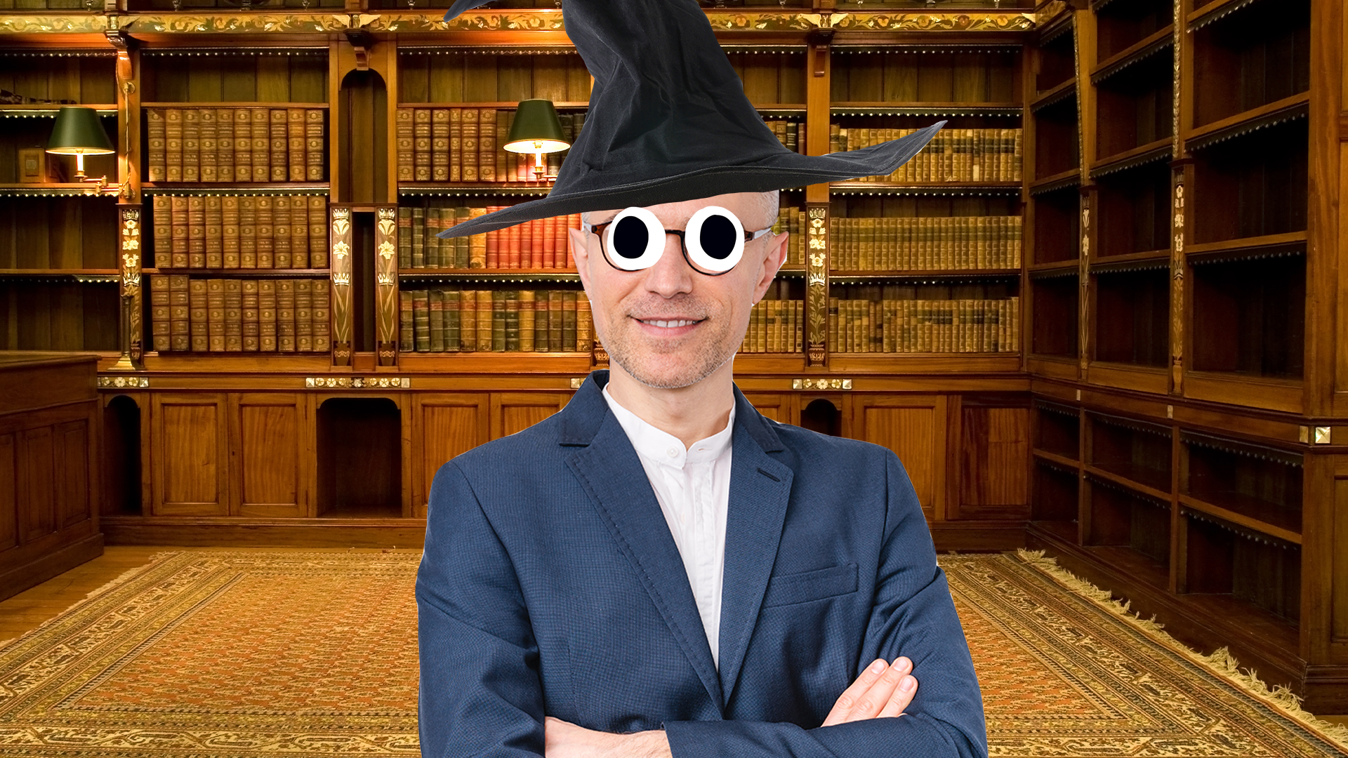Business wizard in old room
