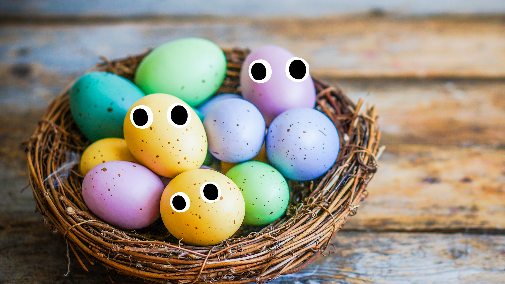 Basket full of Easter eggs with eyes