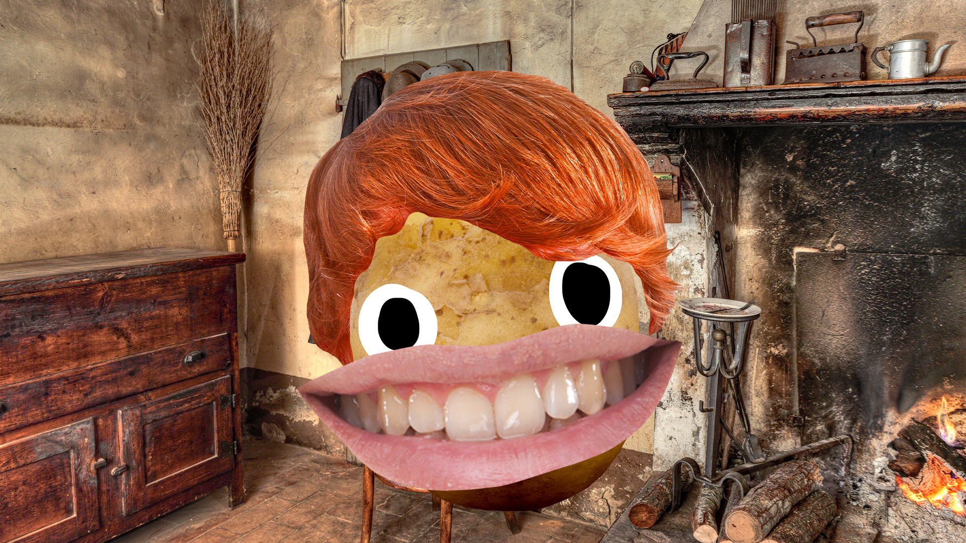 Potato Ron in a cosy old kitchen