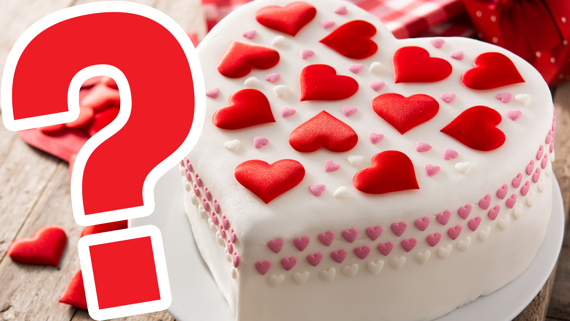 Question mark and heart shaped cake