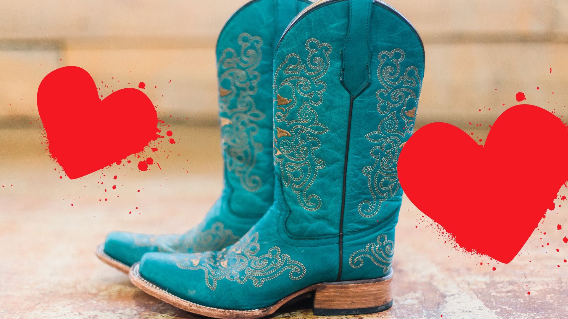 Cowboy boots and love hearts