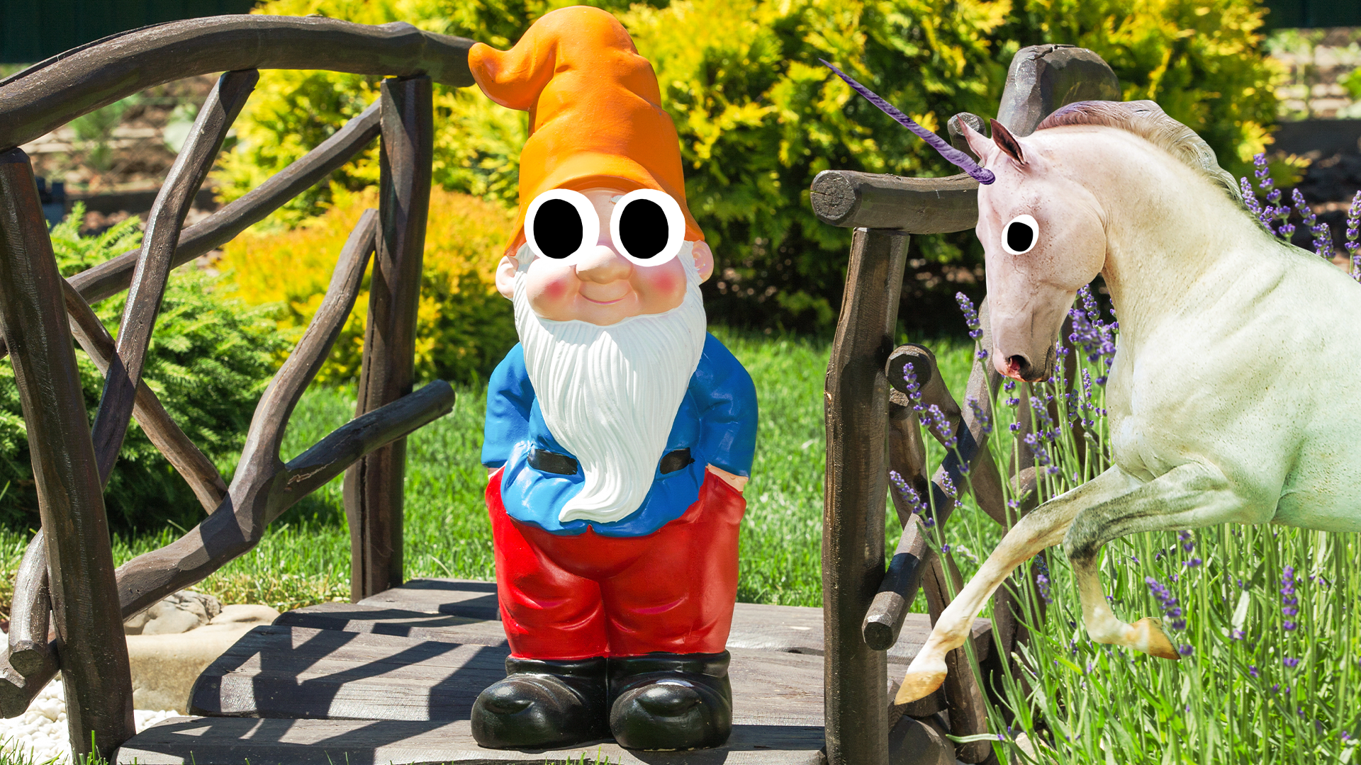 A garden gnome and a Beano unicorn
