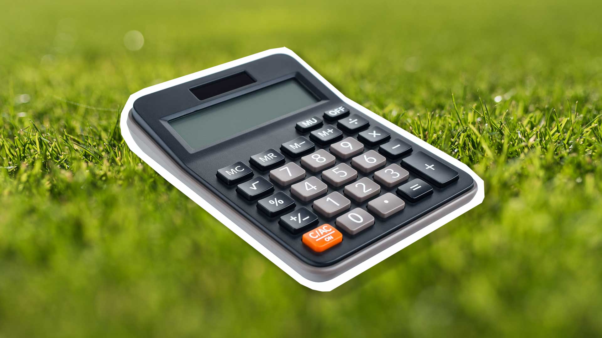A calculator on a green lawn
