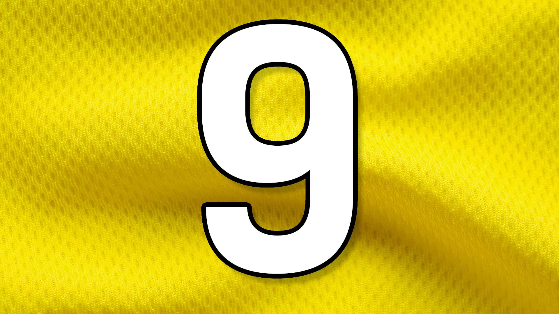 A white number 9 on a yellow football shirt