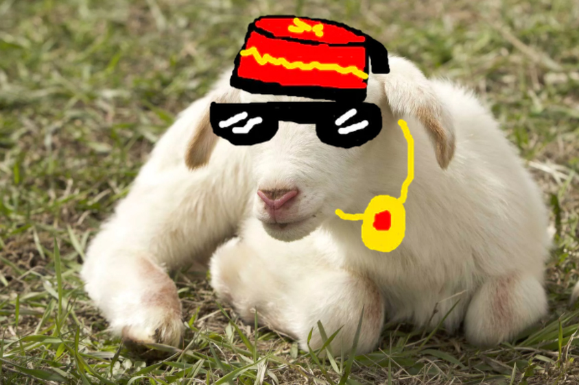 Sheep wearing a fez and sunglasses