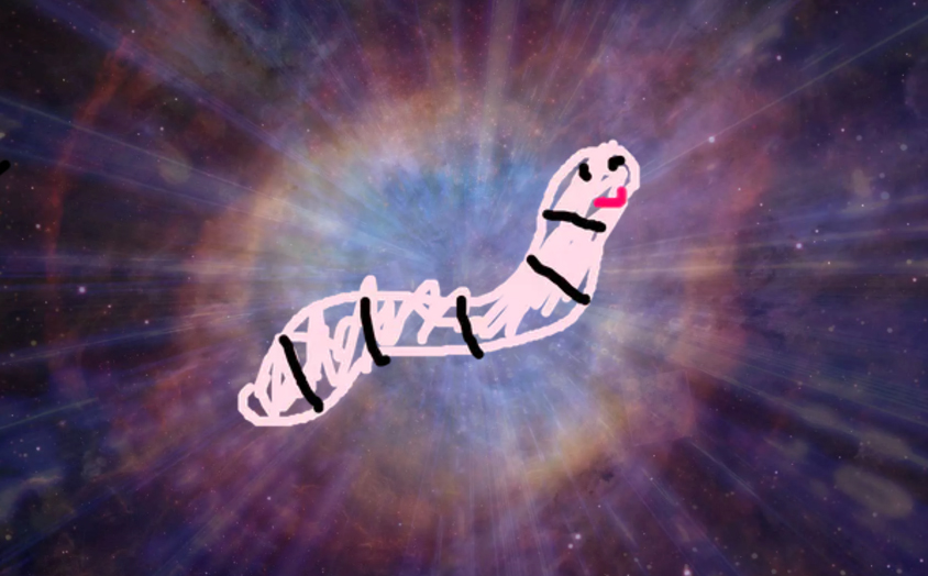 worm coming out of a wormhole in space