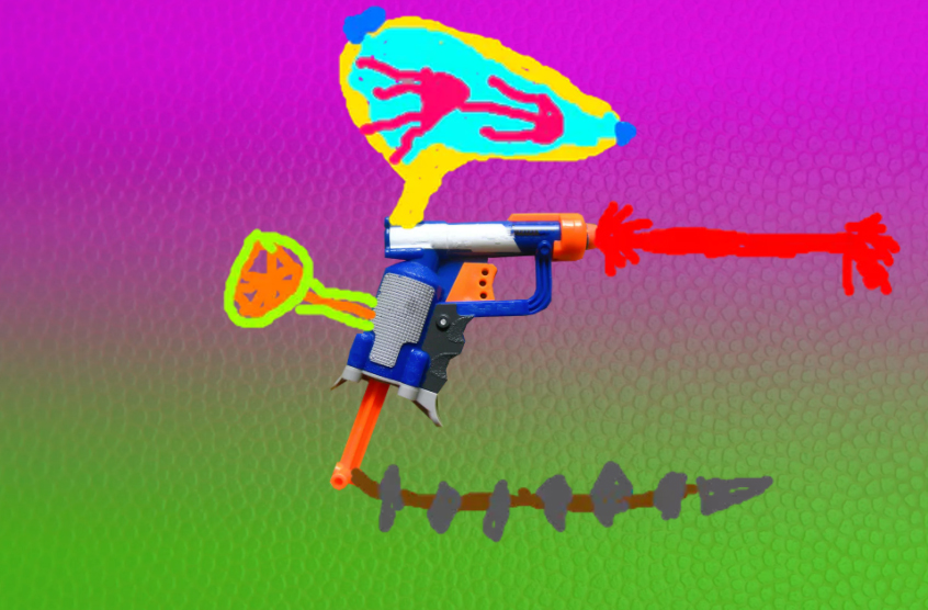 Nerf Gun shooting lasers with a jellyfish launcher on the top and some spikes
