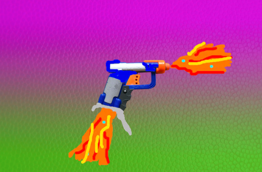 Nerf Gun with fire coming out of it