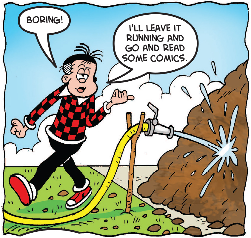 Roger uses the hose