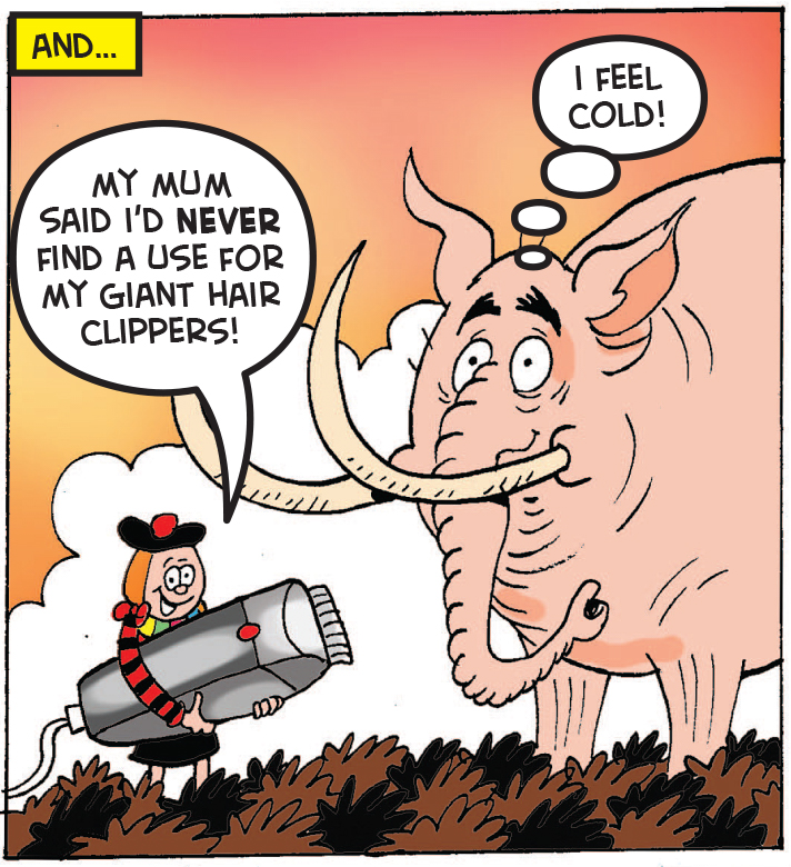 Minnie shaves the mammoth