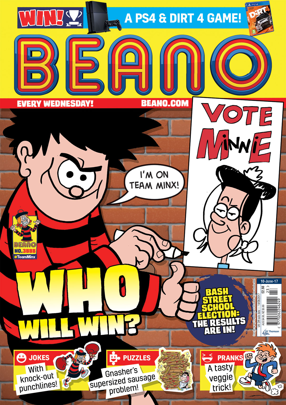 Beano No. 3888, June 10th 2017, Dennis the Menace and Gnasher, election, Bash Street