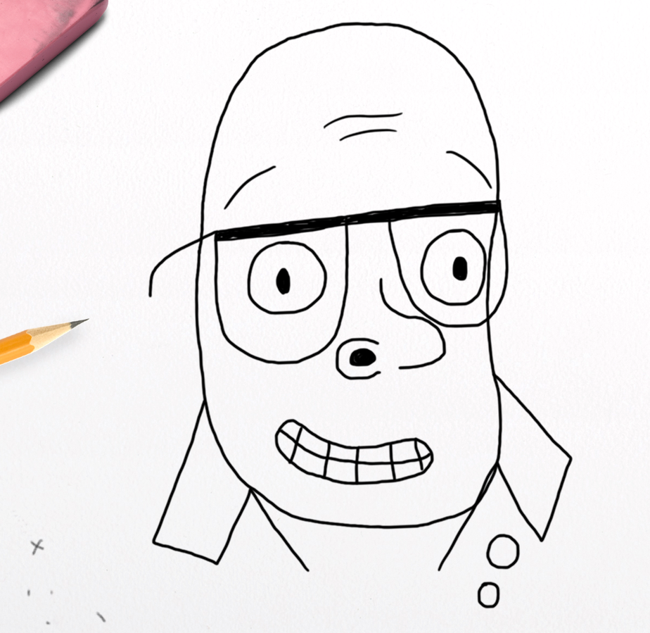 Outline of a drawing of Harry Hill - master of the stage!