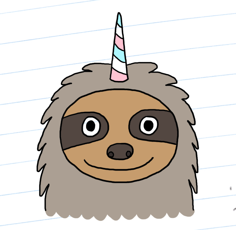 A happy coloured slothicorn